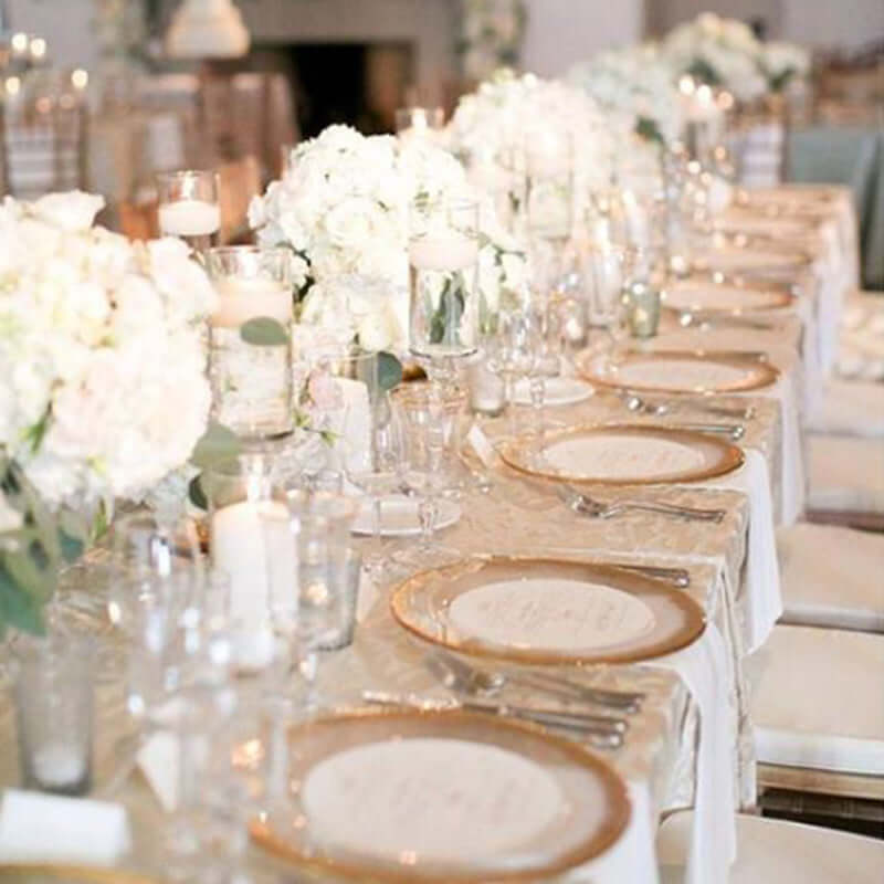 8-Pack Glass Charger Plates 13" Clear with Gold Spray Rim, Round Metallic Gold Dinner Charger Tableware - Image 7