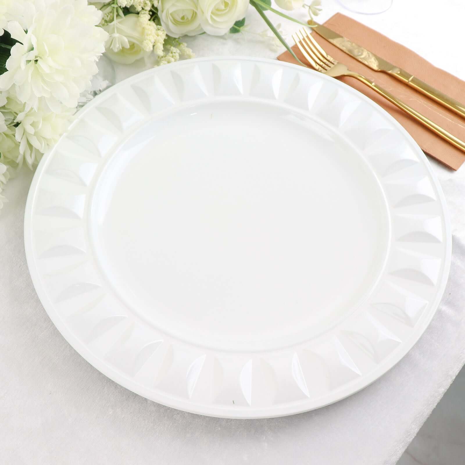 6-Pack Plastic Charger Plates 13" Round White Bejeweled Rim - Luxe Decorative Dinner Party Charger Tableware - Image 11